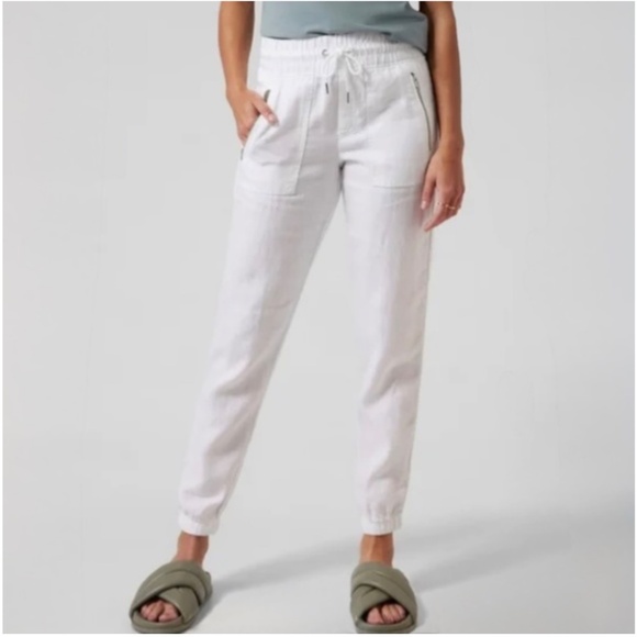 Athleta Cabo Linen Jogger Pants, White 12T - Picture 1 of 3